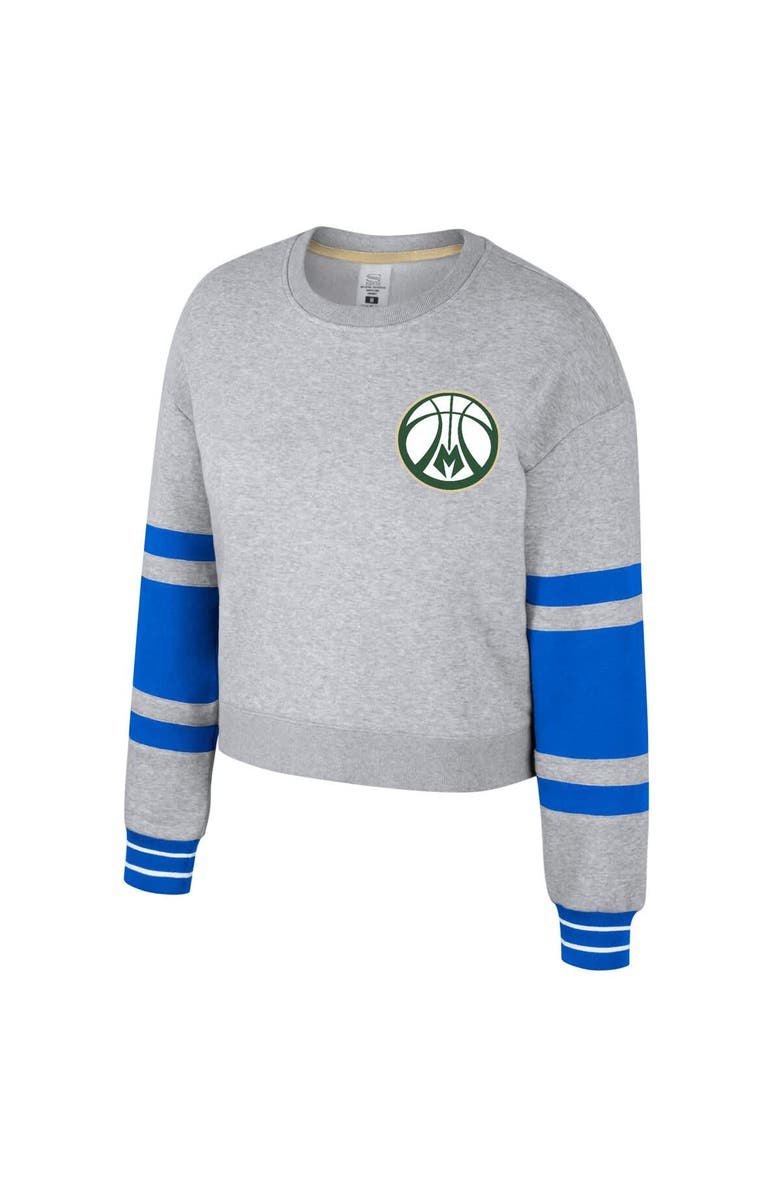 Stadium Essentials Women's Stadium Essentials Heather Gray Milwaukee Bucks 2024/25 City Edition Scrimmage Cropped Pullover Sweatshirt, Alternate, color,