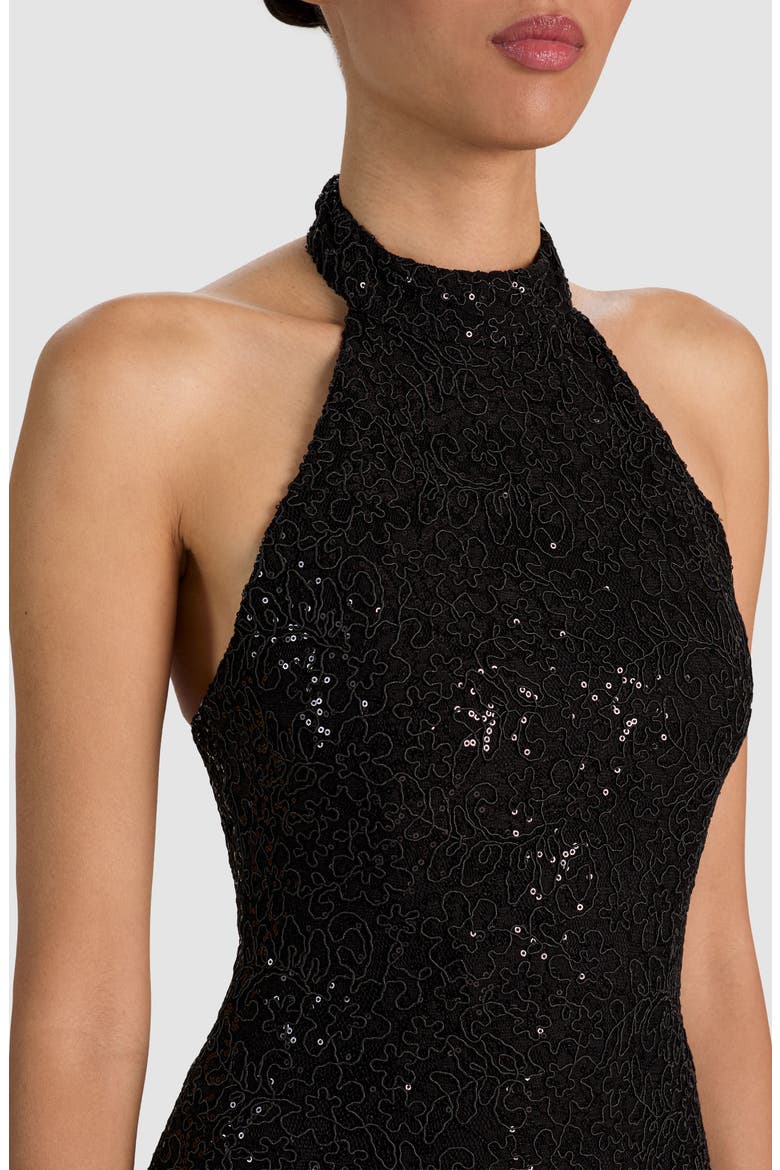 Koi Embellished Lace Halter Gown, Alternate, color, BLACK