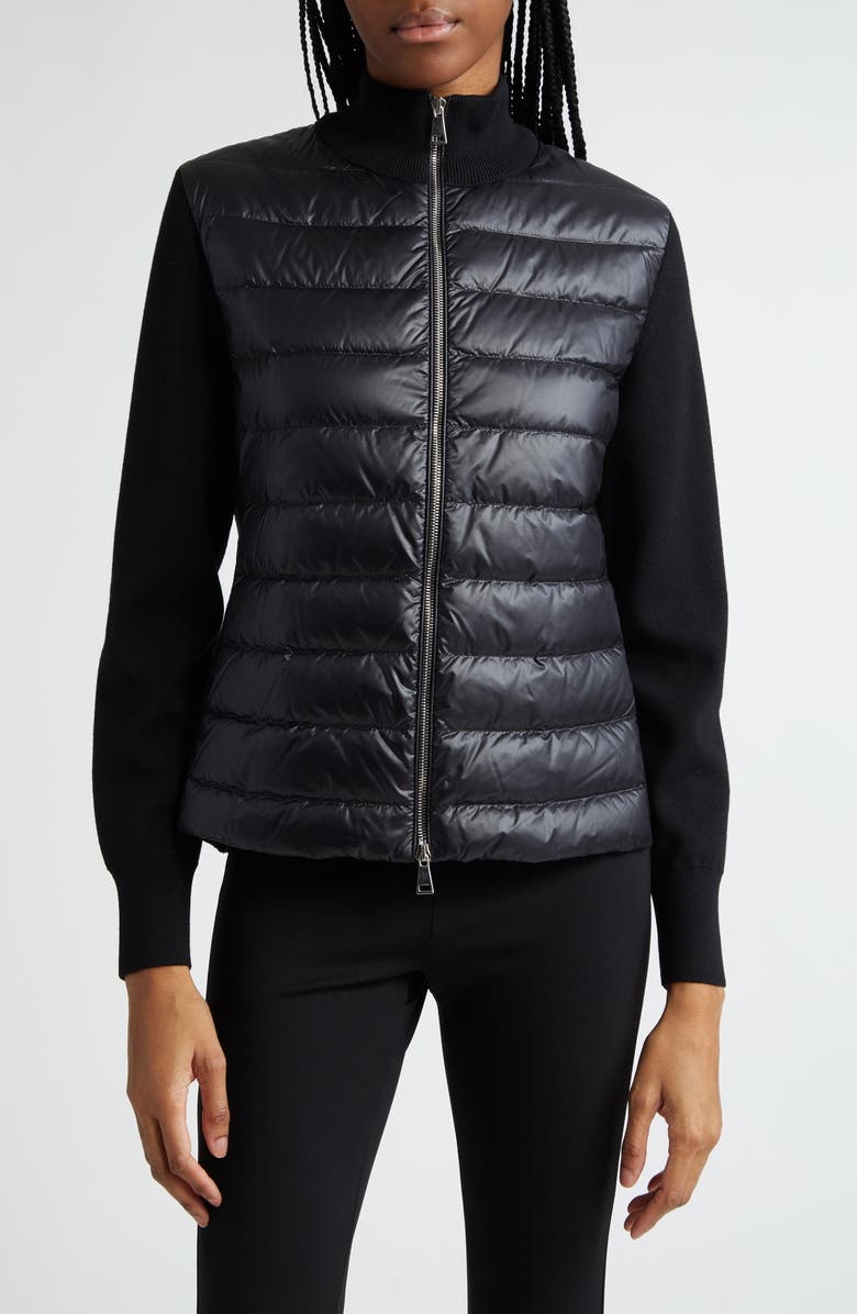 Moncler Quilted Nylon & Wool Knit Cardigan, Main, color,