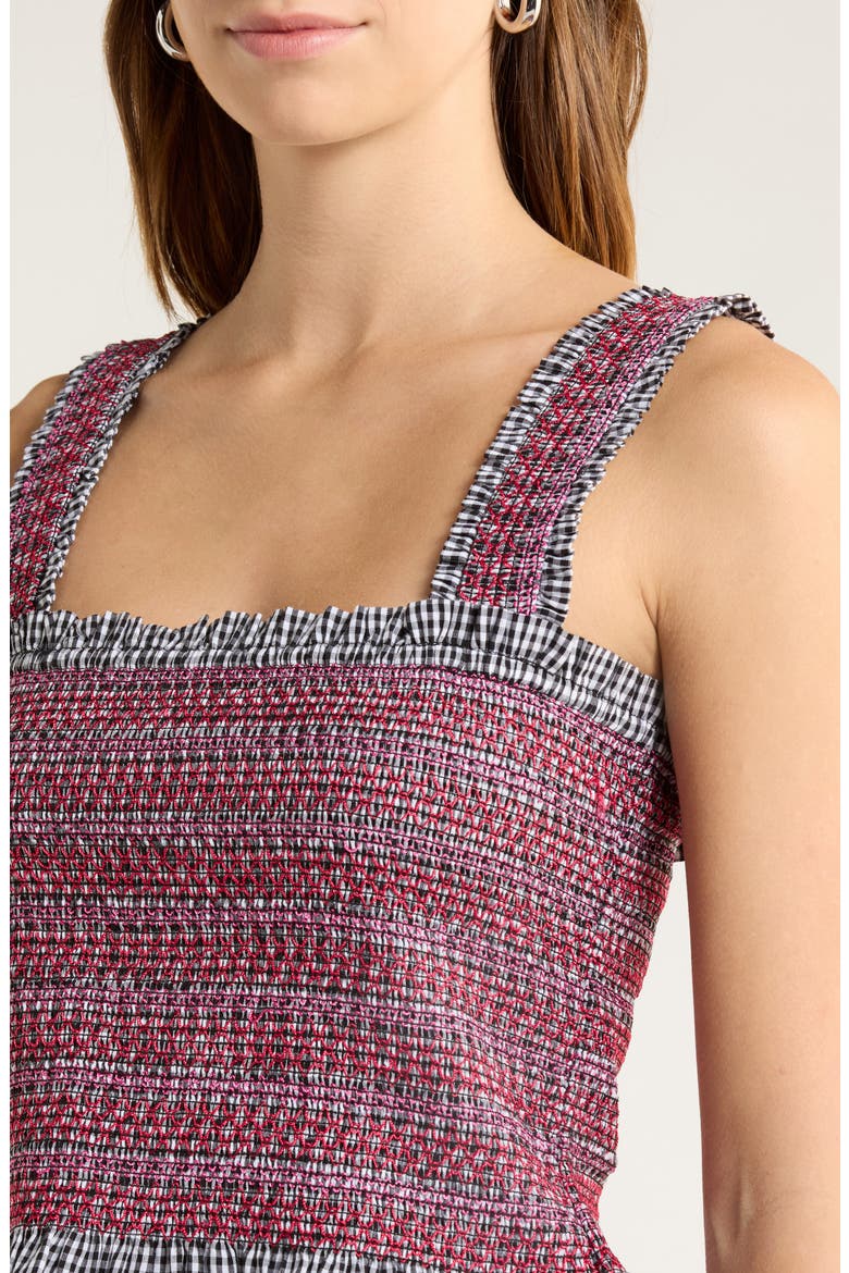 Ami Smocked Organic Cotton Peplum Camisole, Alternate, color, BLACK