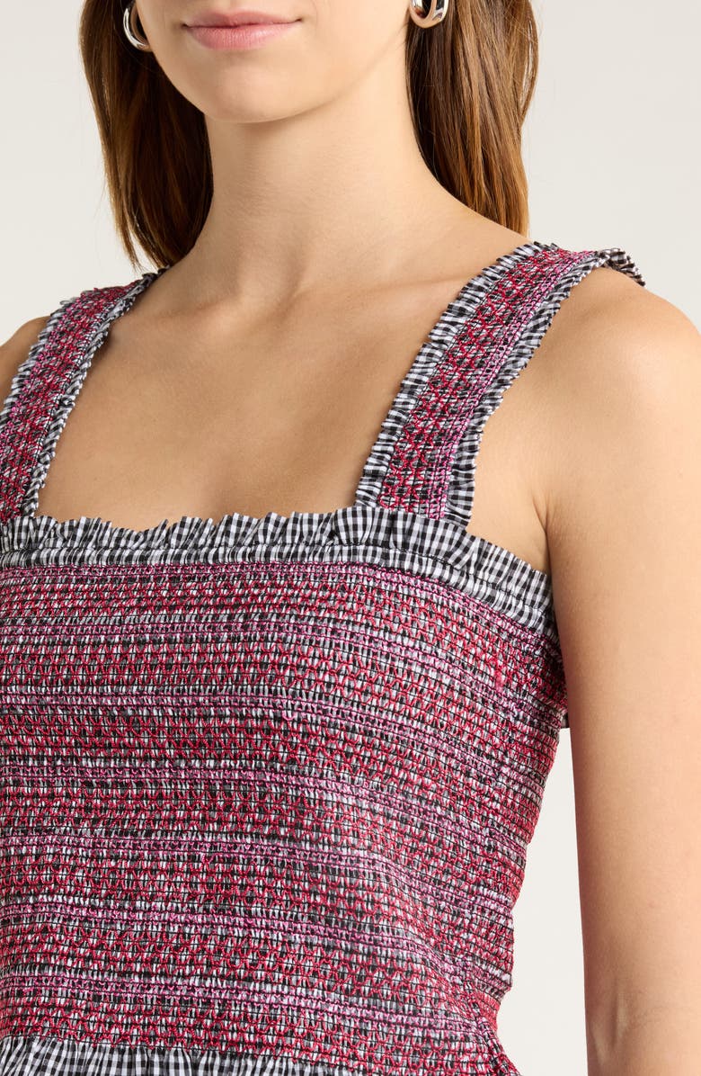 Damson Madder Ami Smocked Organic Cotton Peplum Camisole, Alternate, color, Black