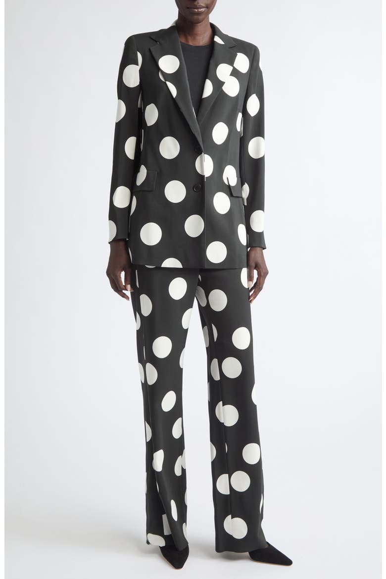 X-Large Polka Dot Stretch Crepe Wide Leg Pants, Alternate, color, BLACK-CREAM