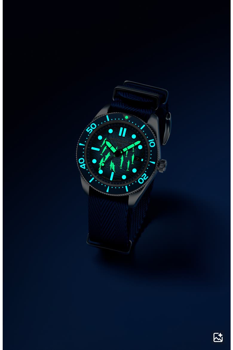 x Dolphin Project Croft Midsize Automatic Aqua Play Watch Set, 40mm, Alternate, color, BLUE