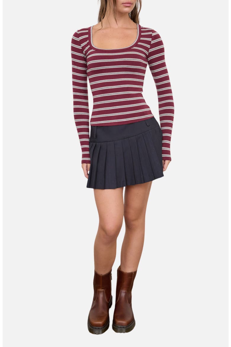 Striped Scoop Neck Baby Tee, Alternate, color, OXBLOOD MULTI