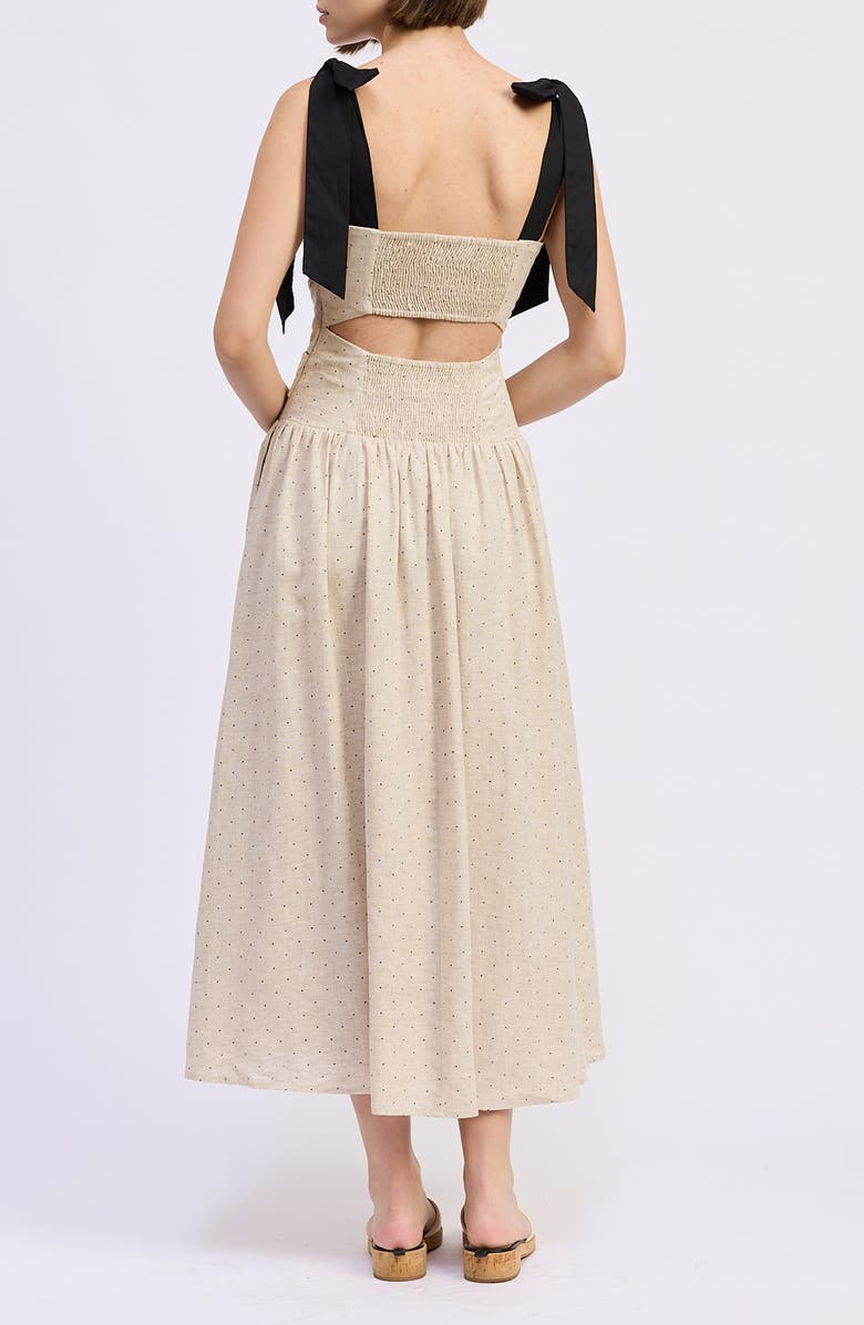 En Saison Blakely Pin Dot Tie Strap Midi Dress, Alternate, color, Natural Black