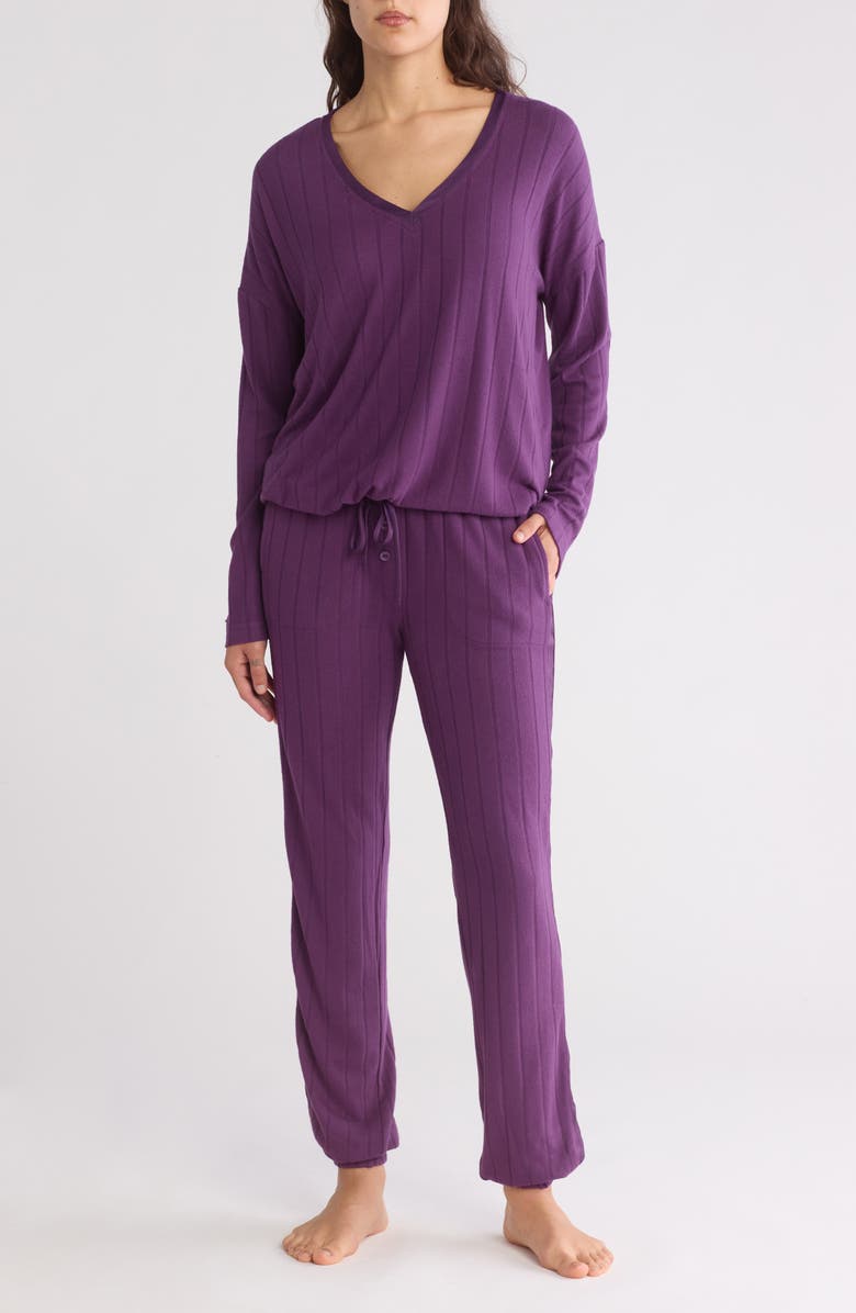 Ted Baker London Rib Knit Jogger Pajamas, Main, color, Plum