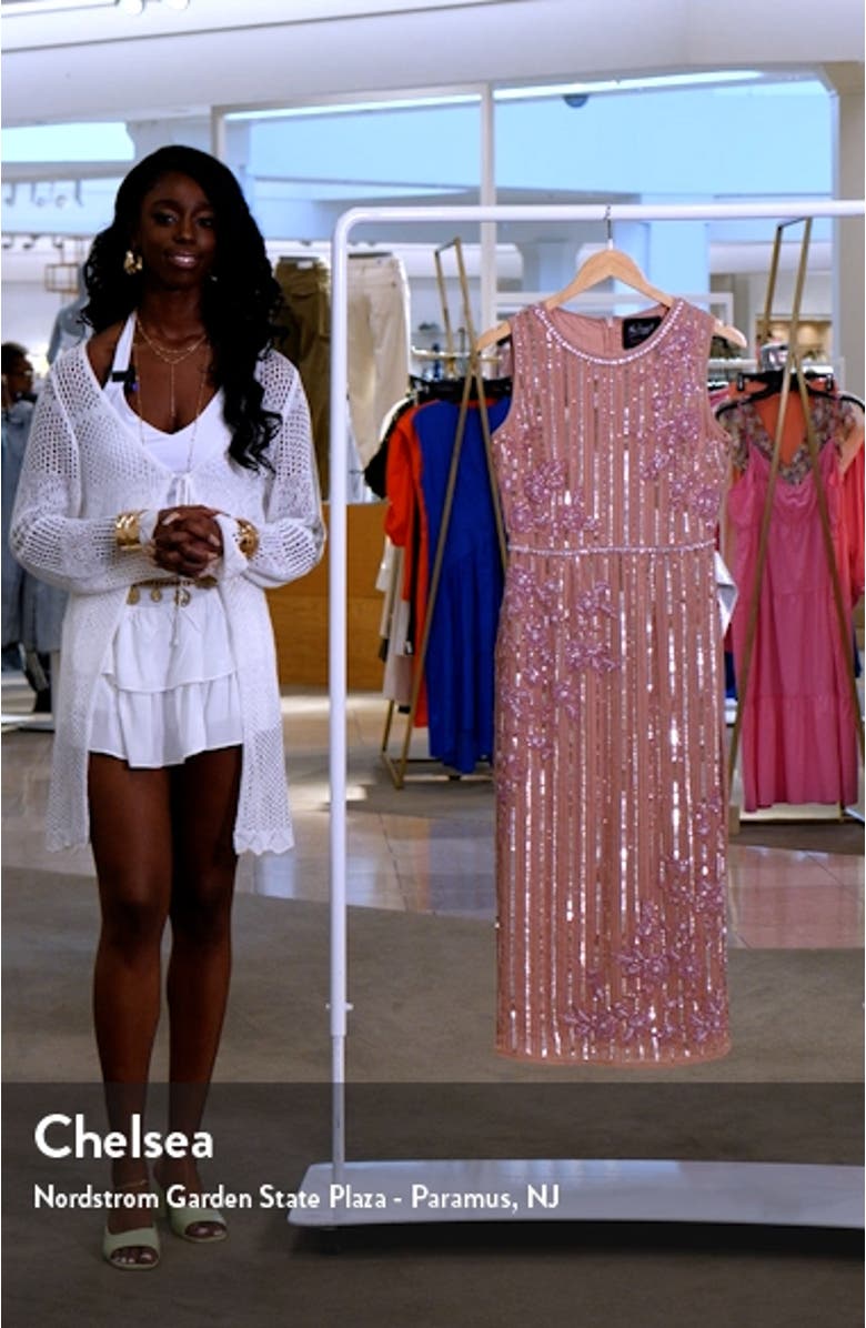 Sequin Stripe & Floral Sheath Dress, sales video thumbnail