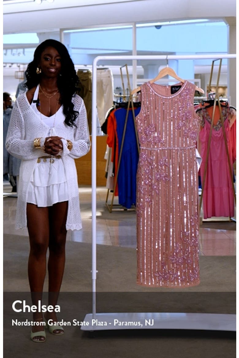 Sequin Stripe & Floral Sheath Dress video