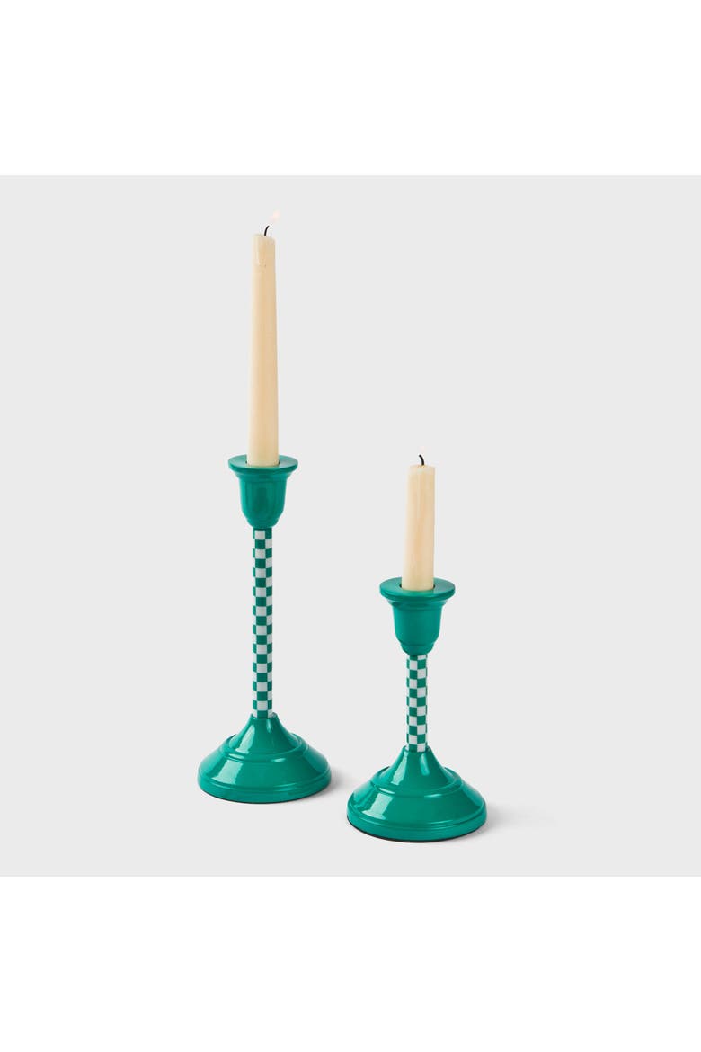 Jade Mint Checkered Candlesticks, Alternate, color, Jade Mint - 9"