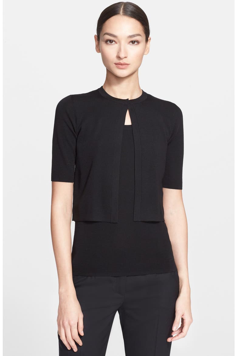 Akris Crop Wool Cardigan, Main, color, BLACK