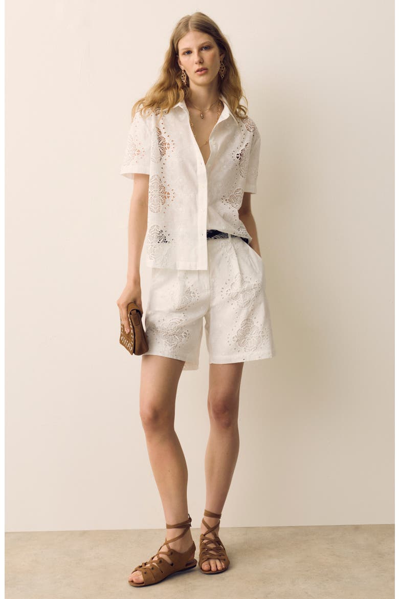 Floral Embroidered Cutwork Button-Up Top, Alternate, color, SOFT WHITE