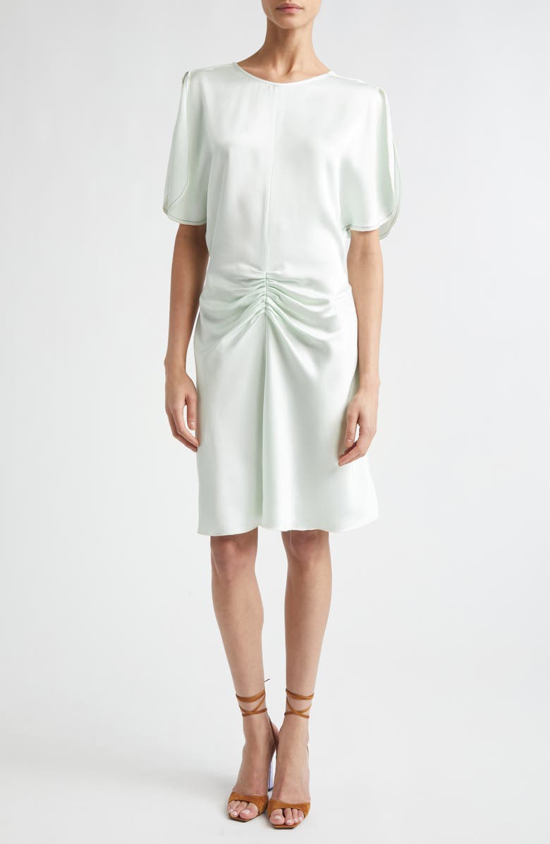 Victoria Beckham Ruched Waist Crepe Back Satin Minidress, Main, color, Aloe