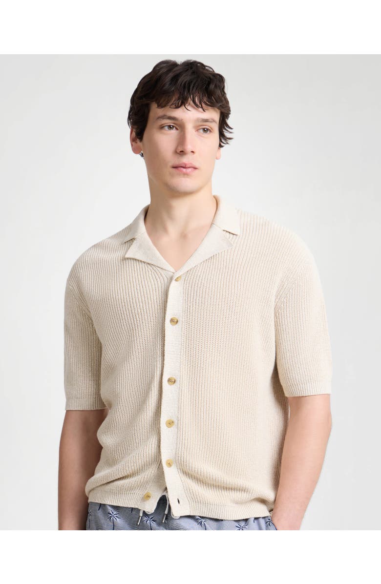 Onia Silk Linen Camp Shirt, Main, color, Melange Taupe