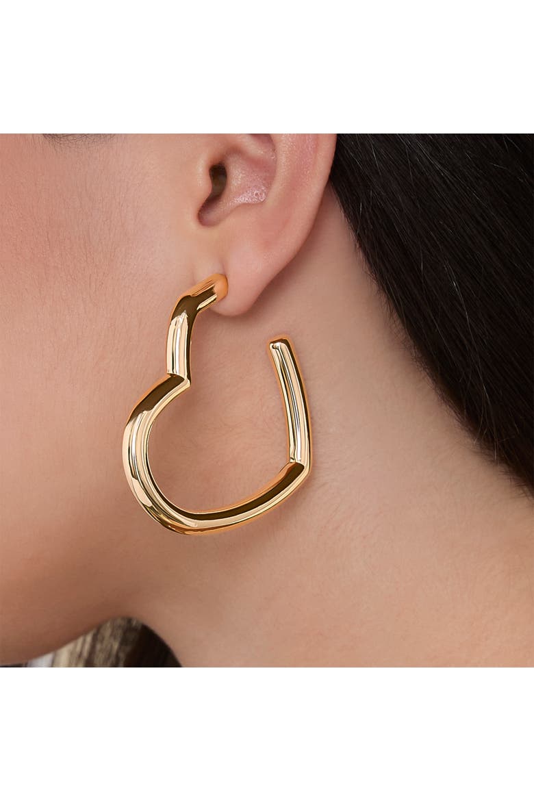 Open Heart Thin Wire Hoop Earrings in Gold, Alternate, color, Gold