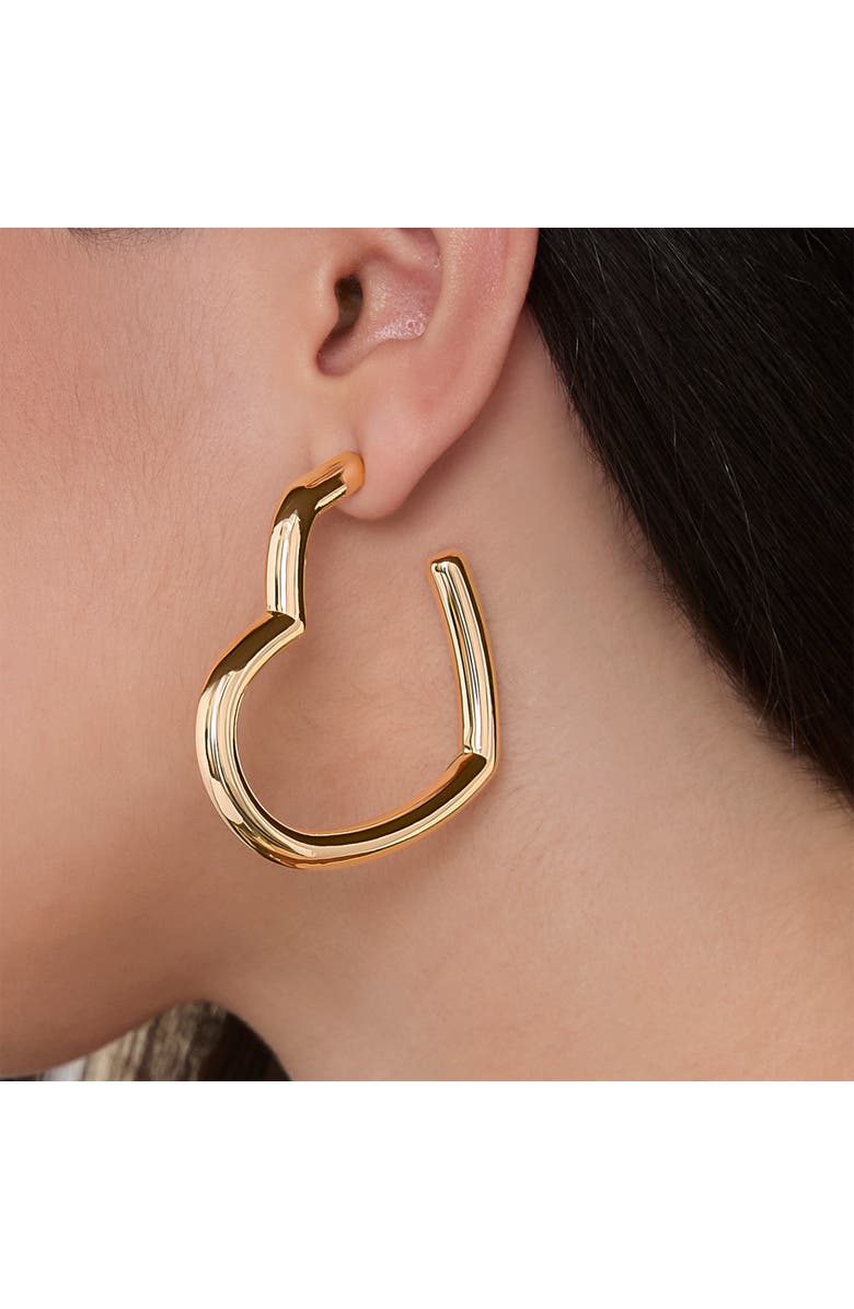 Jessica Simpson Open Heart Thin Wire Hoop Earrings in Gold, Alternate, color, Gold