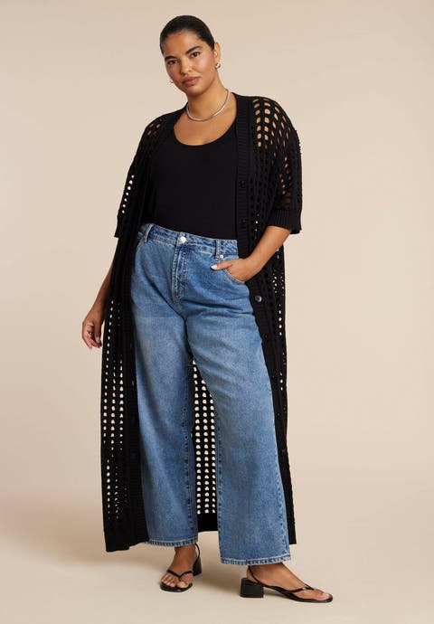 Open Stitch Cardigan Duster (Plus)