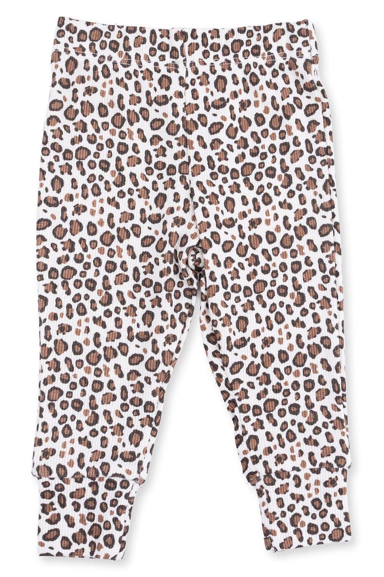 Leopard Print Ribbed Leggings, Main, color, BEIGE BROWN