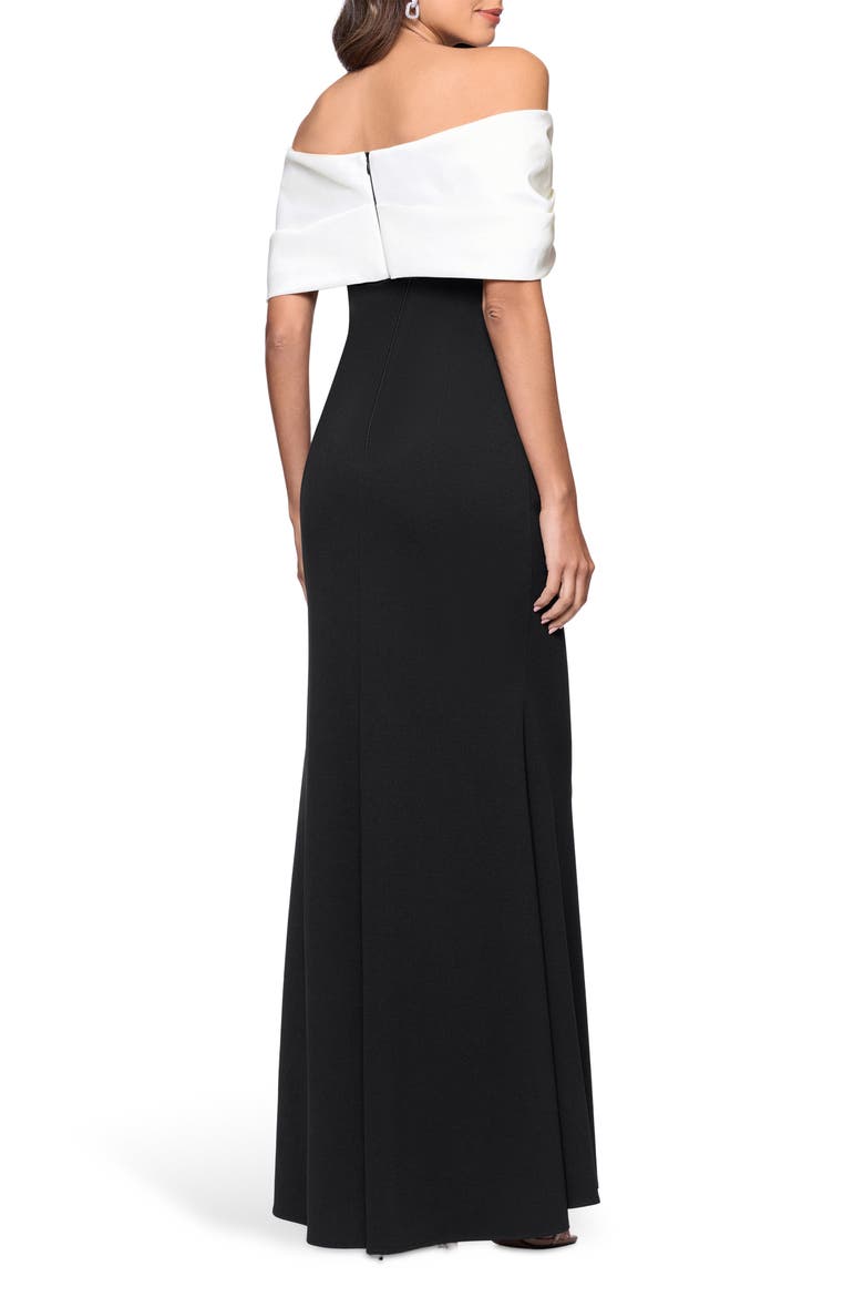 Off the Shoulder Crepe & Taffeta Sheath Gown, Alternate, color, BLACK/ WHITE