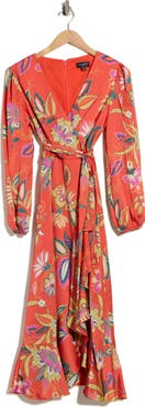 Tahari Tie Waist Long Sleeve Midi Dress