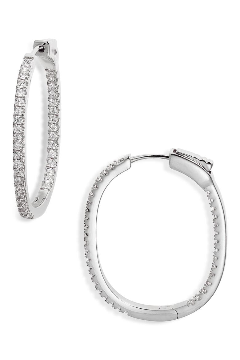 Cubic Zirconia Pavé Inside Out Hoop Earrings, Main, color, CLEAR- SILVER