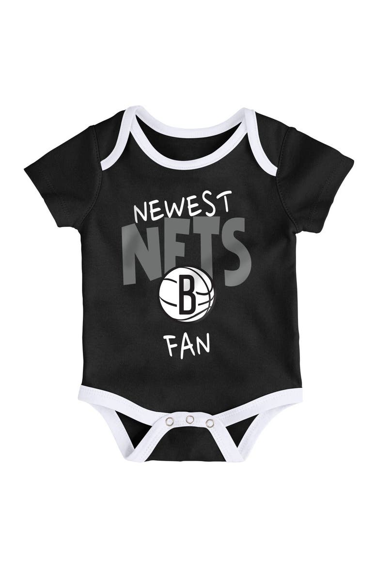 Infant Black/White/Gray Brooklyn Nets Slam Dunk 3-Piece Bodysuit Set, Alternate, color, Black