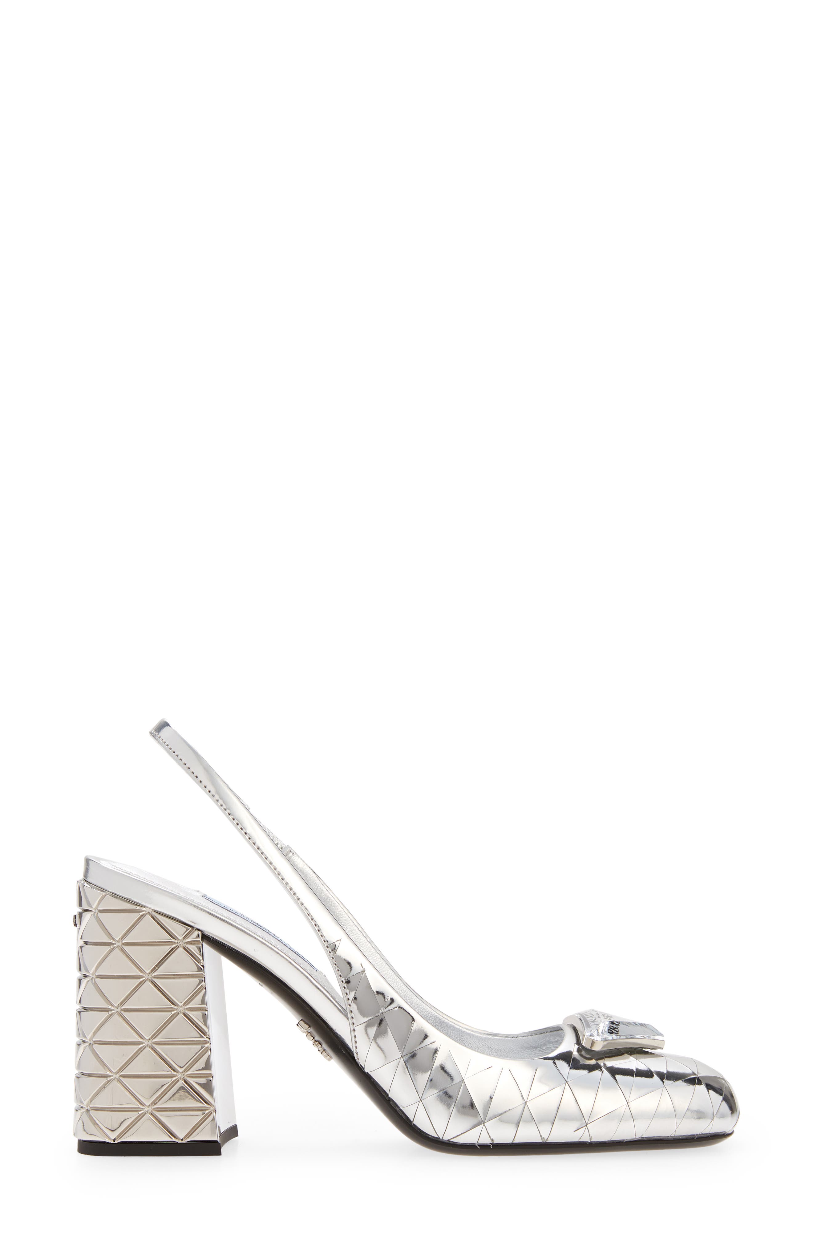 Prada Logo Metallic Slingback Sandal, Alternate, color, 