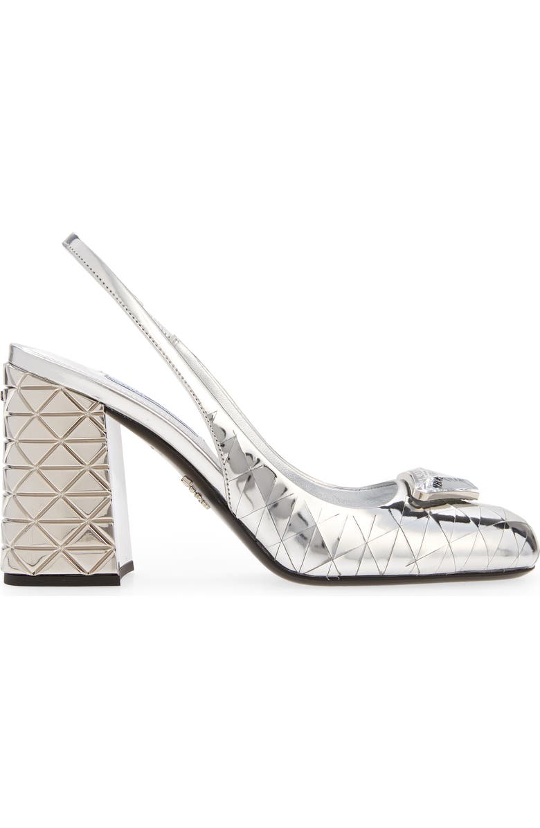 Prada Logo Metallic Slingback Sandal, Alternate, color,