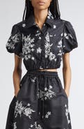 Cinq à Sept Wildflower Whimsy Crop Satin Button-Up Shirt