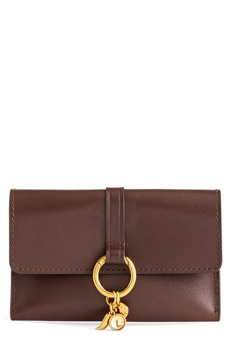 Charm Ring Leather Card Case, Main, color, CHOCOLATE RAISIN