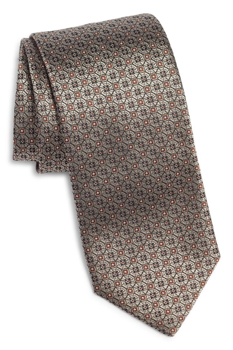 Medallion Silk Tie, Main, color, LIGHT BROWN