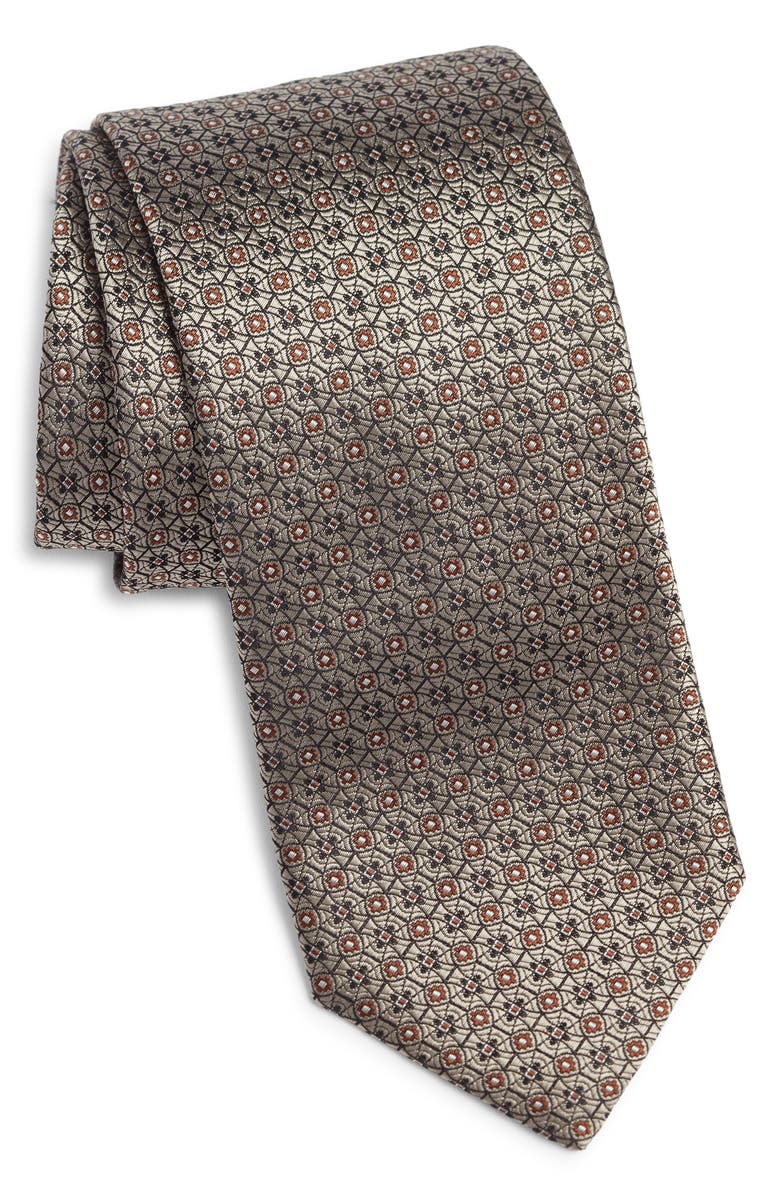 Canali Medallion Silk Tie, Main, color, Light Brown