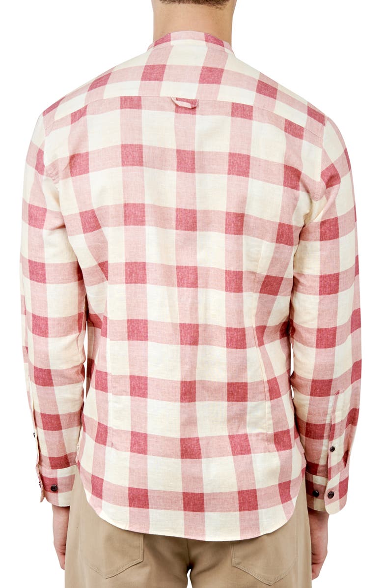 Brooklyn Brigade Slim Fit Check Print Linen Cotton Banded Collar Long Sleeve Shirt, Alternate, color, Multi