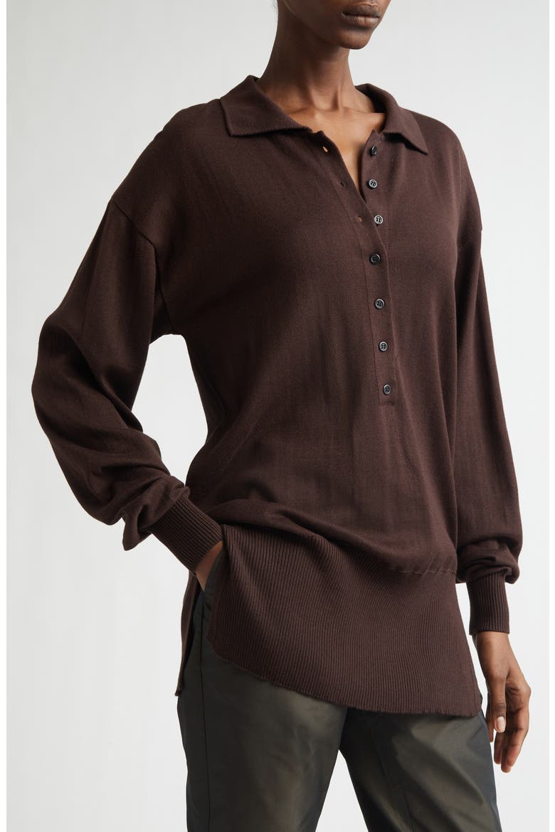 Marla Knit Polo, Alternate, color, DARK BROWN