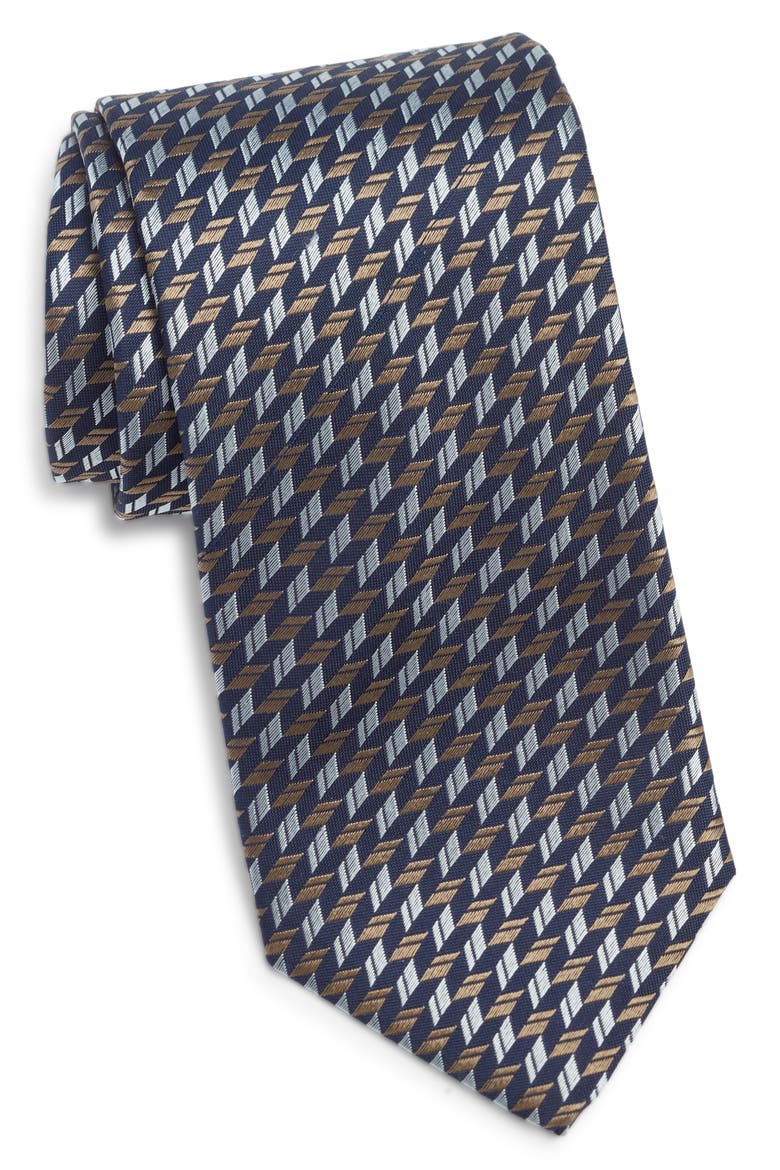 Geometric Silk Tie, Main, color, NAVY