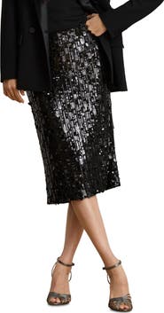 Lauren Ralph Lauren Sequined Mesh Midi Pencil Skirt