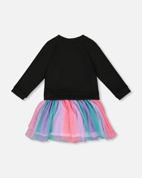 Deux Par Deux Bi-material Dress With Mesh Skirt In Black