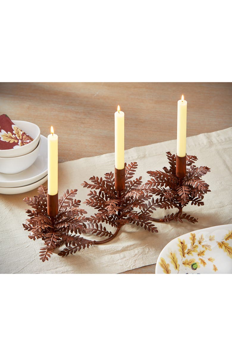 tag Greenery Taper Candle Holders - Rustic Iron Fall Decor, Alternate, color, Brown