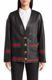 Gucci Leather Cardigan with Stud, Chain & Patch Details
