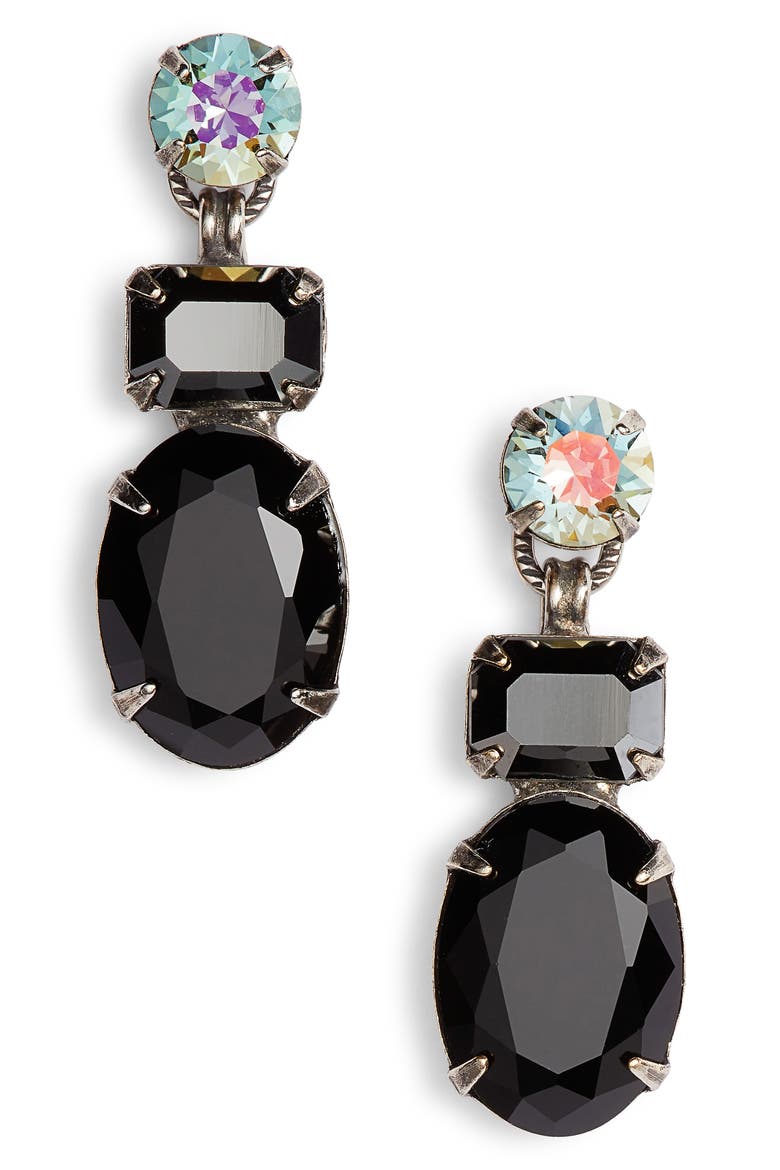 Forget Me Not Crystal Drop Earrings, Main, color, BLACK