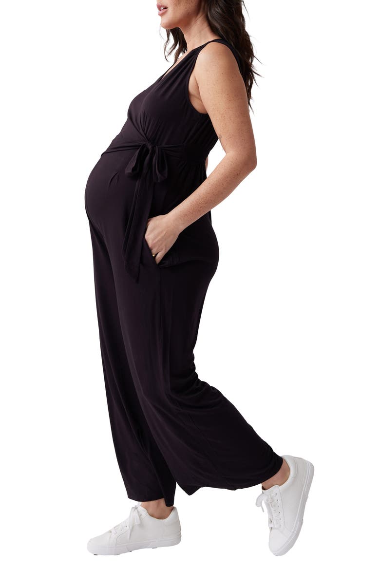 Knit Wrap Maternity/Nursing Jumpsuit, Alternate, color, BLACK