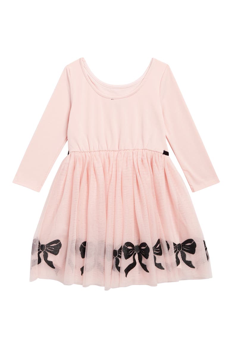 Kids' Bow Border Long Sleeve Party Dress, Alternate, color, BLUSH