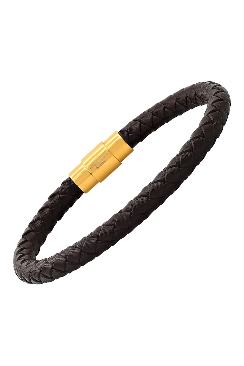 Brown Braided Leather Bracelet, Alternate, color, BROWN/ YELLOW
