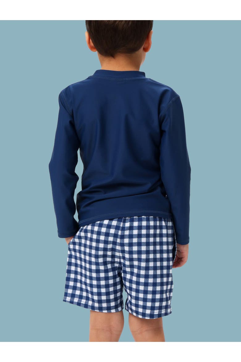 UPF50+ Sun Protected Stretch Swim Trunks, Alternate, color, Navy & White Gingham