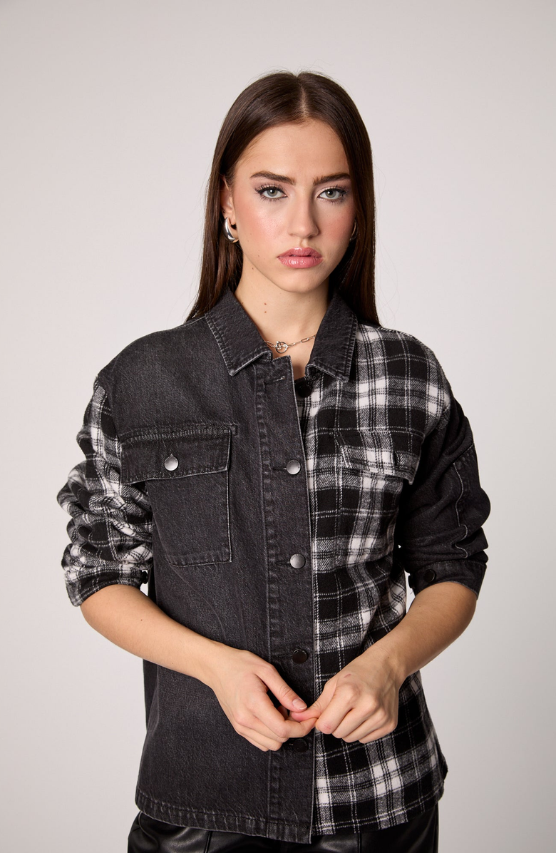 BLUE REVIVAL Your Ex Boyfriends Shacket, Alternate, color, Black Plaid / Black Stone
