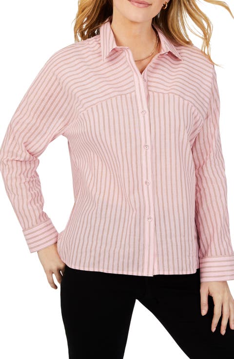 Natalie Glitzy Stripe Cotton Blend Button-Up Shirt