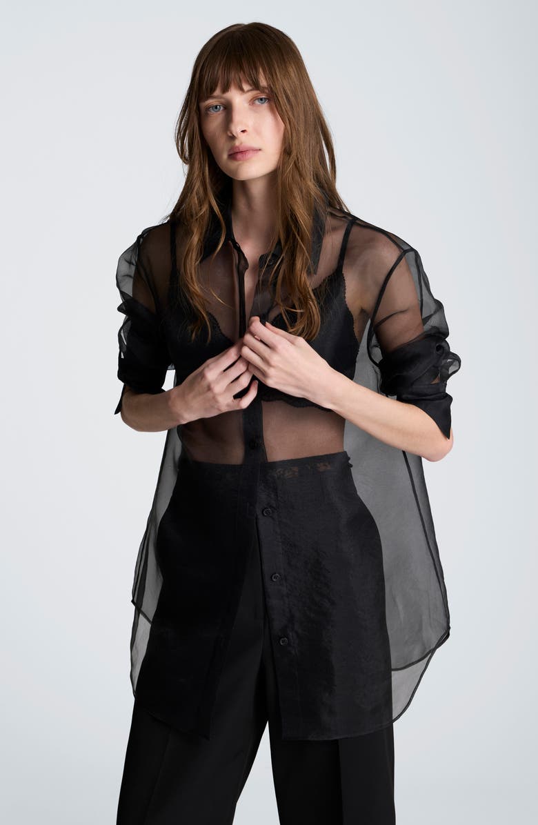 Kenneth Cole Sheer Oversize Button-Up Shirt, Alternate, color, Black