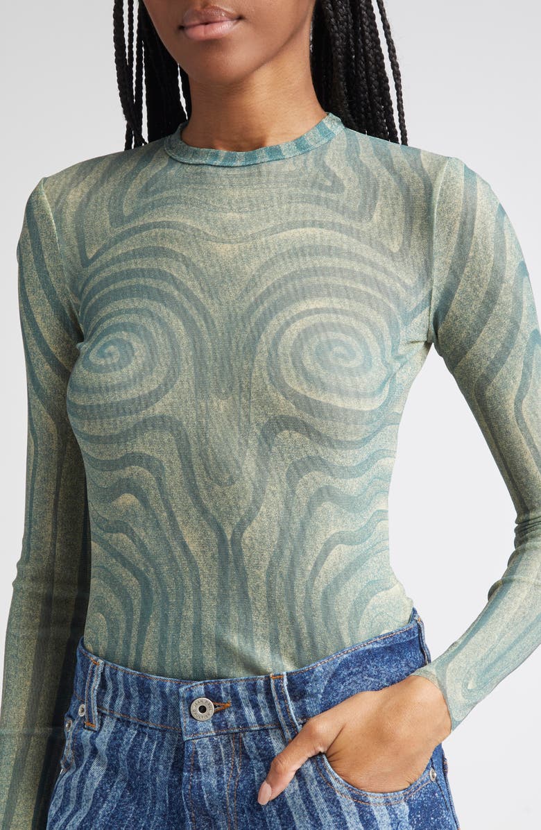 Jean Paul Gaultier Spiral Sheer Mesh Top, Alternate, color, 