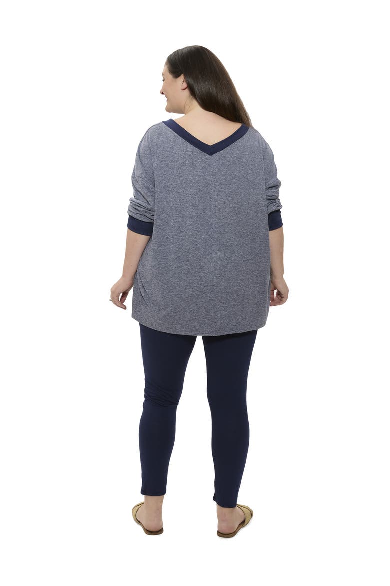 Plus Size Two Tone V Neck Long Sleeve Top and Legging Set, Alternate, color, Navy