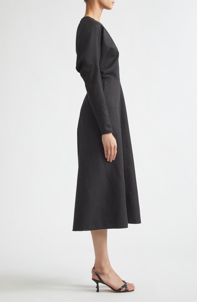 Victoria Beckham Dolman Long Sleeve Wool Twill Midi Dress, Alternate, color, Dark Grey Melange