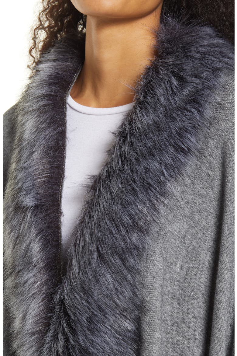 Ruana with Faux Fur Trim, Alternate, color, GREY